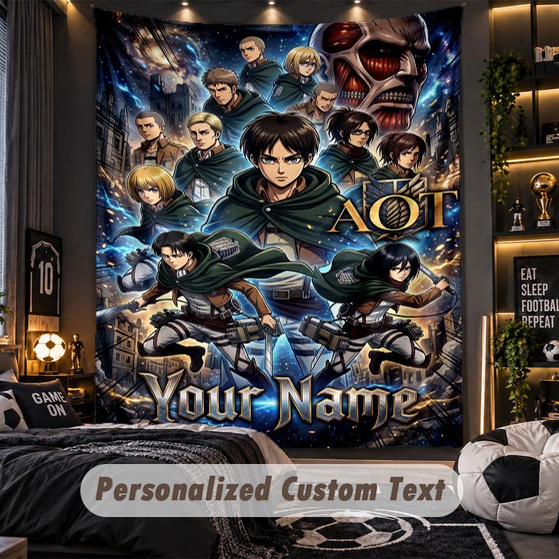 Personalized Wall Tapestry,Attack on Titan Custom Printed Name, Fabric Wall Art For Indoor Room Backdrop