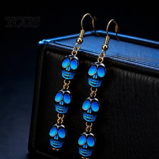 Lightweight Festival Earrings 1 Pair Acrylic Halloween for Women, Triple Skulls Drop Dangle Creative Skull Ornament Earrings, Gothic Jewelry