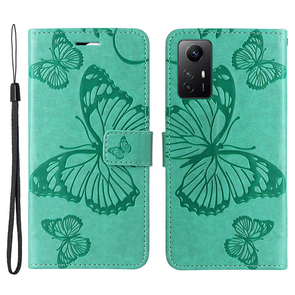 

For Xiaomi Redmi Note 12S 4G/Note 11 4G (Qualcomm)/Note 11S 4G Wallet Case Floral Butterfly Imprinted Leather Phone Cover Stand Green