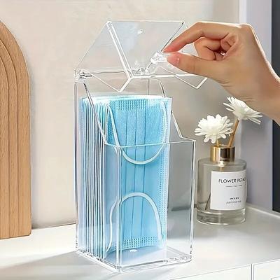 1pc Clear Storage Box Mask Organizer, Acrylic Dustproof Multifunction Holder With Lid