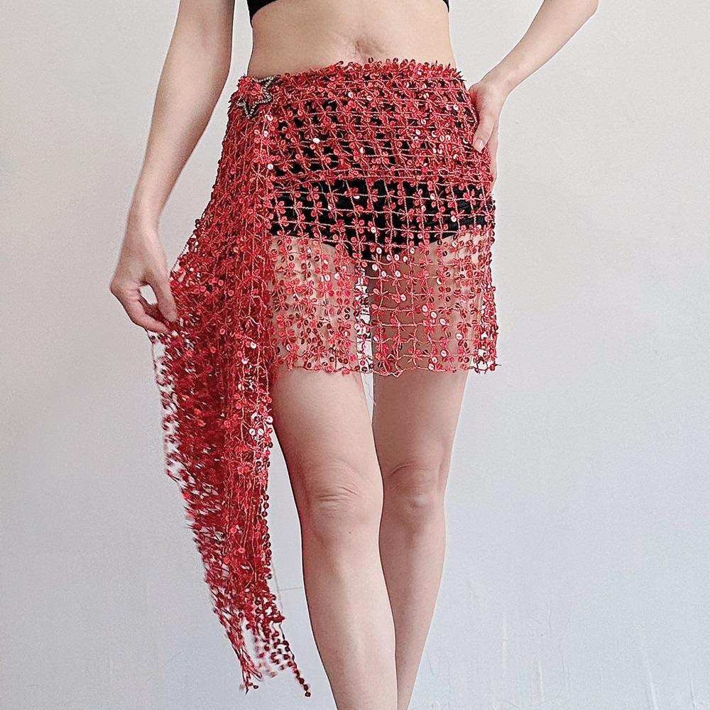 Hollow Out Belly Dance Belt Tassel Belly Dance Costumes Shiny Belly Dancing Scarf  For Women