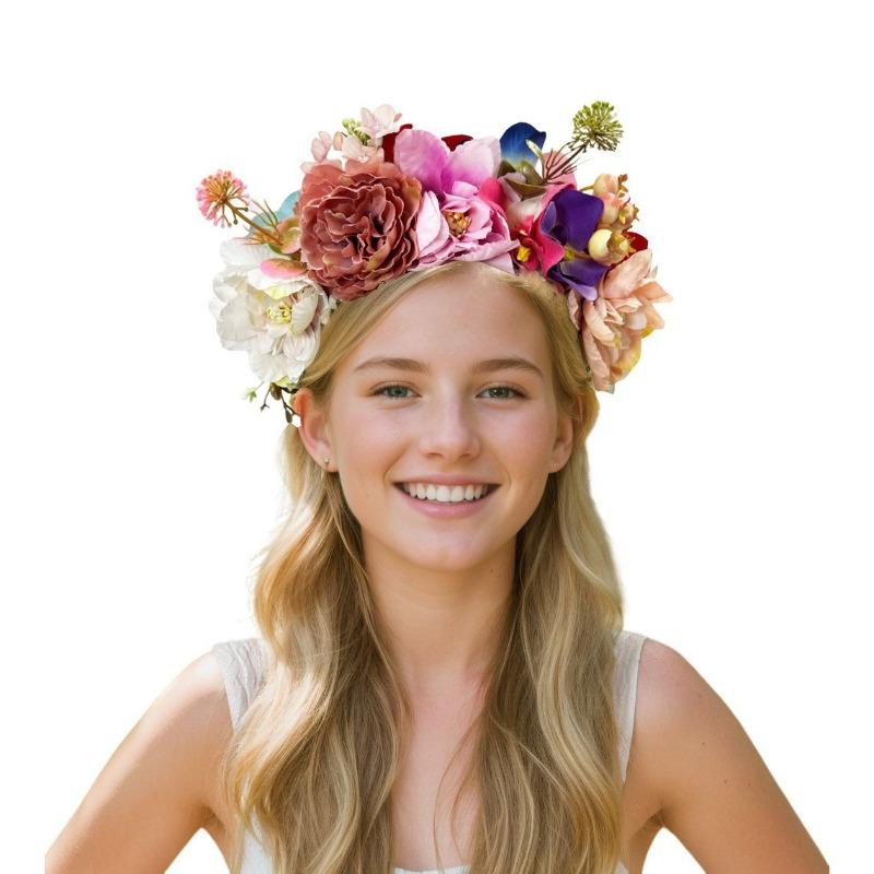 New simulation fabric orchid head buckle bridal wedding rose headband light luxury double row fake flower headgear