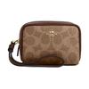 Chiusura con zip in metallo con logo di 11 marche, pelle sintetica e pelle riciclata, borsa da polso, pochette, mini, da donna, color cuoio e marrone