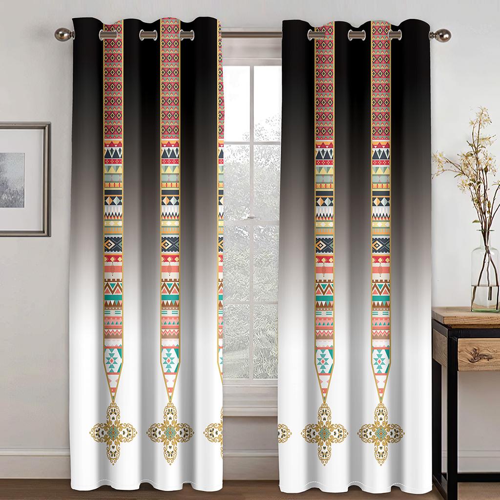 2Panels Ethiopian and Eritrean Traditional Curtains for Living Room Set Tilet Design High Quality Polyester Fabric Cortinas
