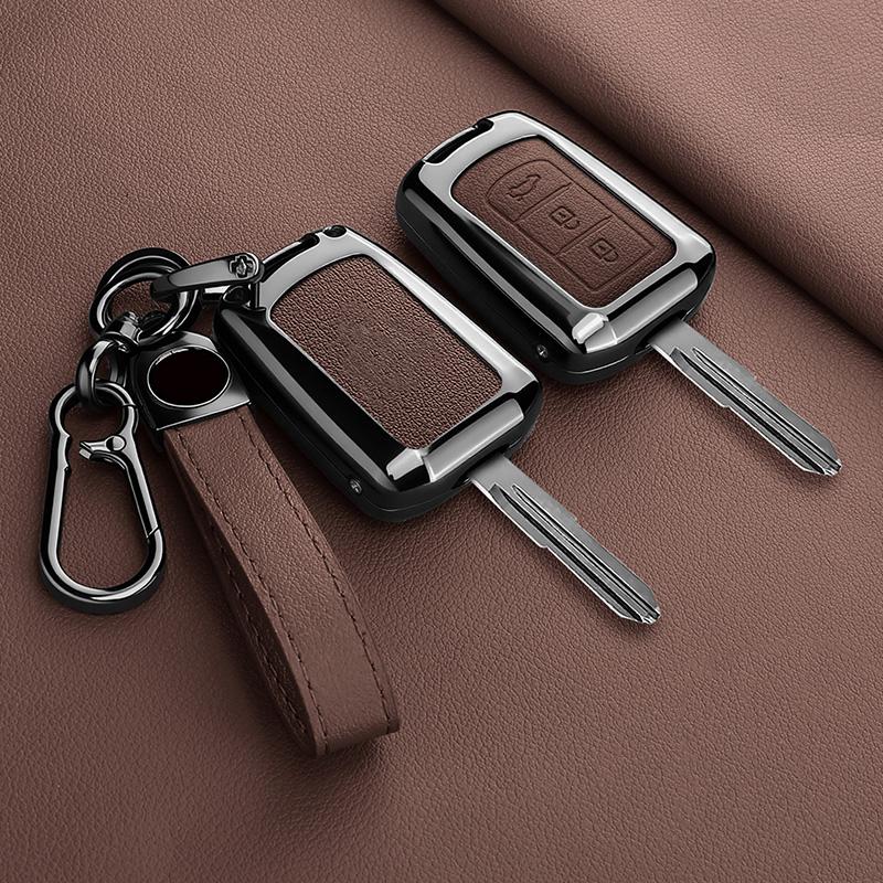 2 3 Button Zinc Alloy Leather Car Key Cover Is Suitable For Mitsubishi Eclipse Cross Outlander Sport Mirage G4 Lancer Keychains