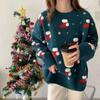 Schneeflocke Christma O-Ausschnitt Pullover Damenmode Langarm Herbst Winter Socken Print Strickpullover Chic Lady Jumper
