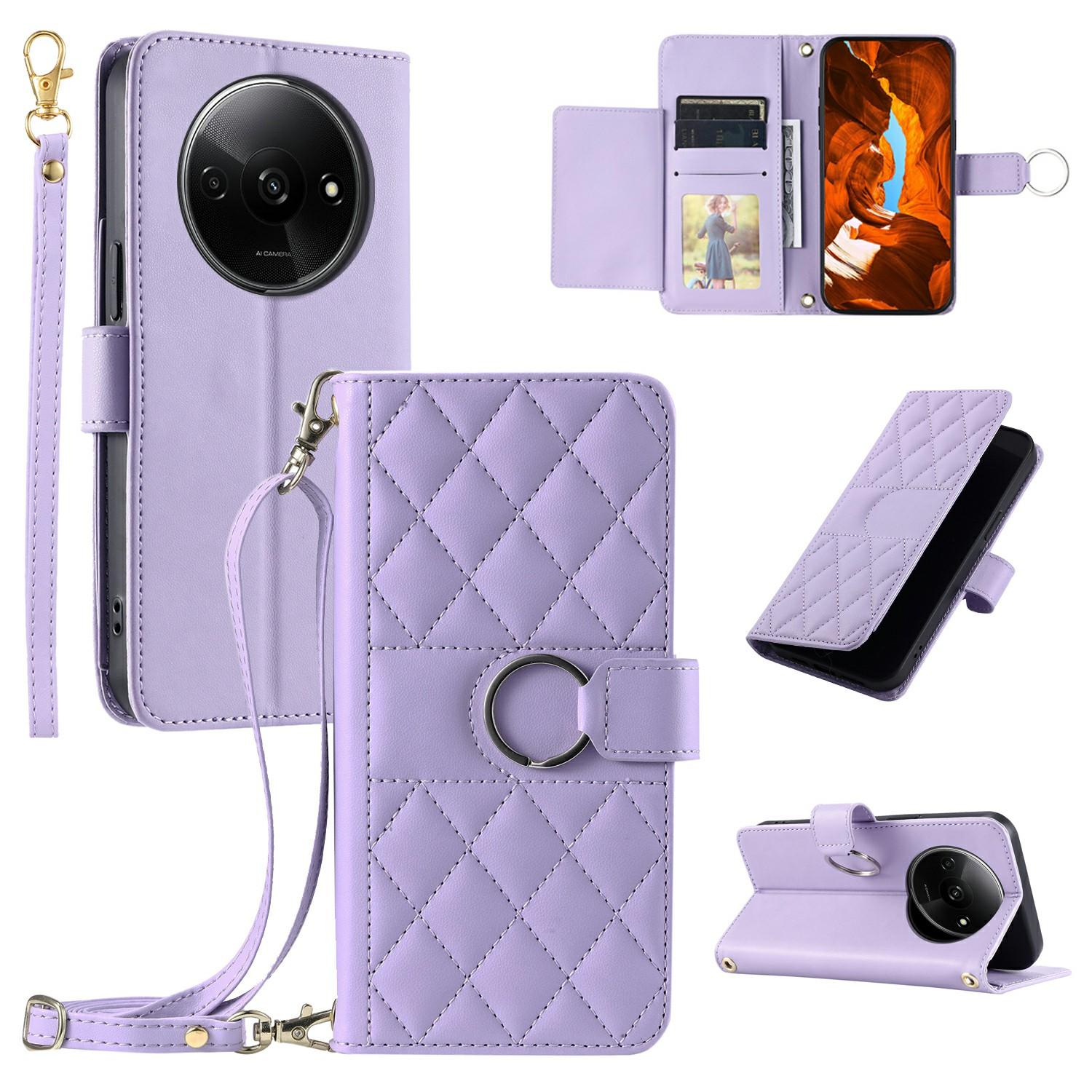 

Crossbody Leather Case for Xiaomi Redmi A3x 4G/Redmi A3 4G/Poco C61 4G Wallet Stand Rhombus Mobile Cover E