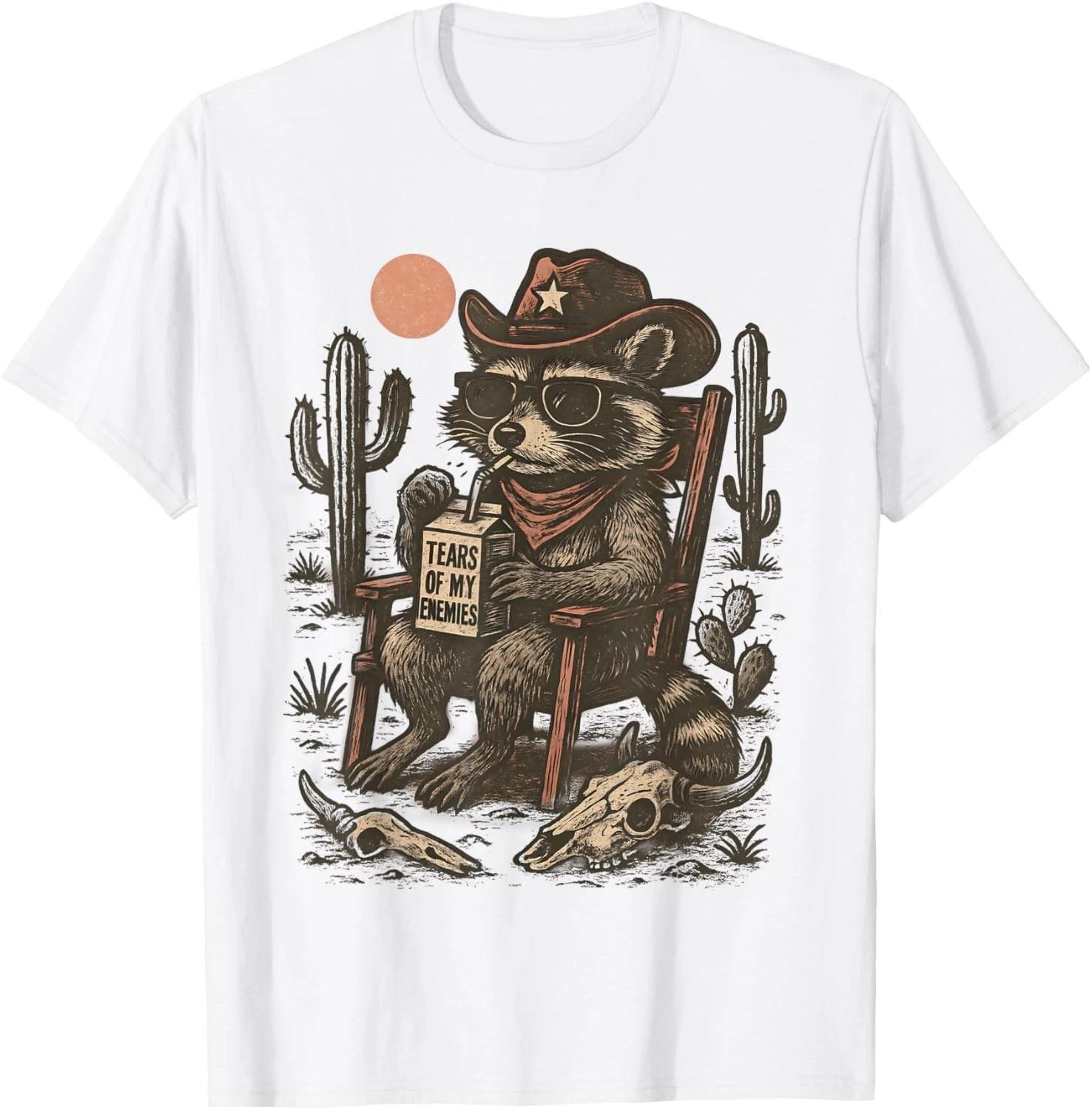Country Cowboy Raccoon Rodeo Cowgirl Fun West Texas Unisex Personality High Quality Print Street Fashion Short Sleeve T-shirt XL