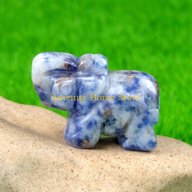 F26C Healings Crystal Elephant Decors Natural Stone Hand Carved Elephant Sculpture Statue Figurines Gemstones Ornament Gift