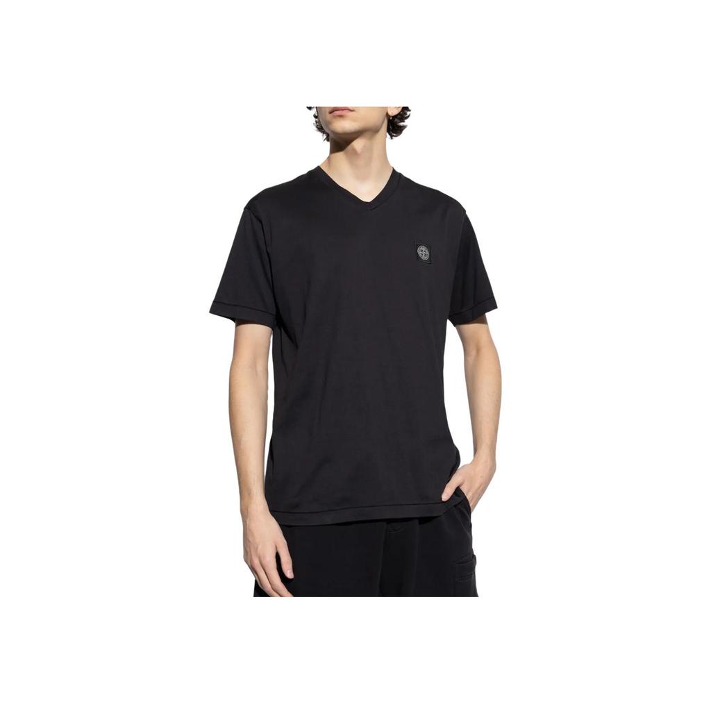 Stone Island 25SS V-Neck Slim Fit T-Shirt Men Tops Black K1S152100001S0013-V0029