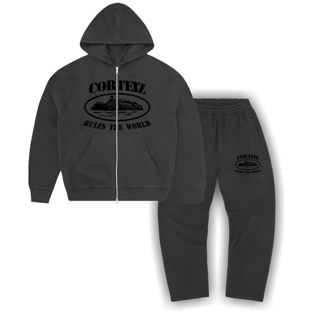 Devil Smash Street Hoodie Set European and American Fashion Loose Plush Zipper Hoodie Flat Pants