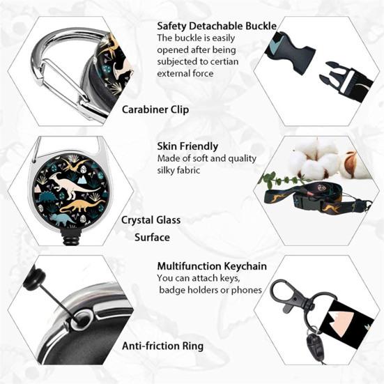 סט 1 מחזיק תג דו צדדי עם הדפס דינוזאורים עם קליפס נגלל נשלף שרוך תלייה מחזיק תעודת משרד