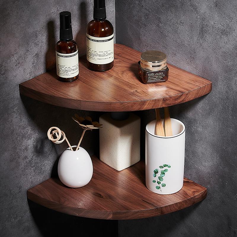 Walnut Bathroom Corner Rack Wall-mounted Wash Counter Storage Rack Makeup Storage Rack Shower Shelf Bathroom Accessories