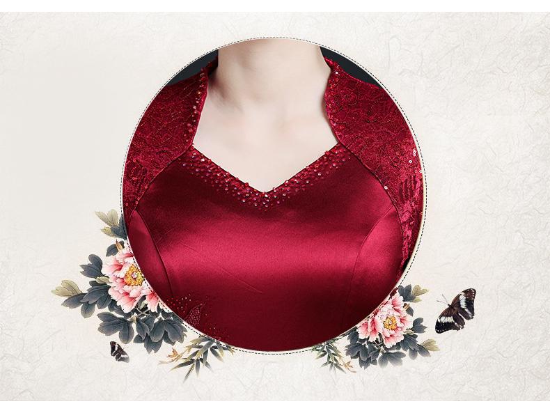 Summer Red Long Cheongsam Dress for Young Mother-in-Law at Wedding Banquet