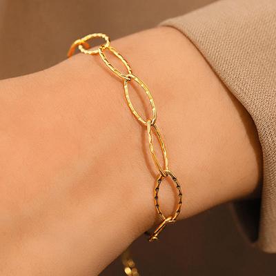 Stainless Steel Bracelets Elliptical O-Ring Chain Minimalist Classics Bracelet For Women Zircon Everyday Wear Beautiful Gifts