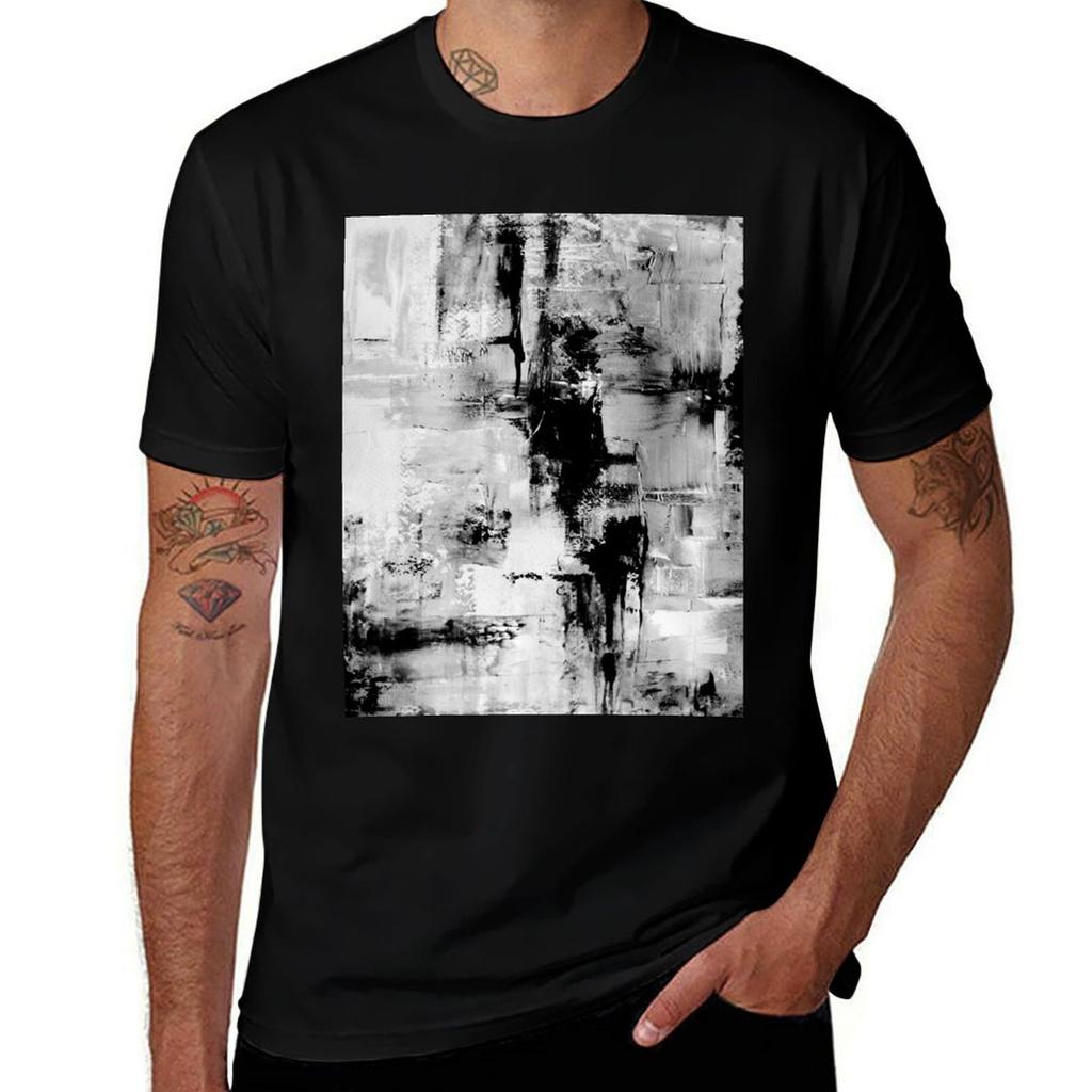 Schwarz-Weiß Abstrakte Kunst T-Shirt Leichtes Fitness Training T-Shirt