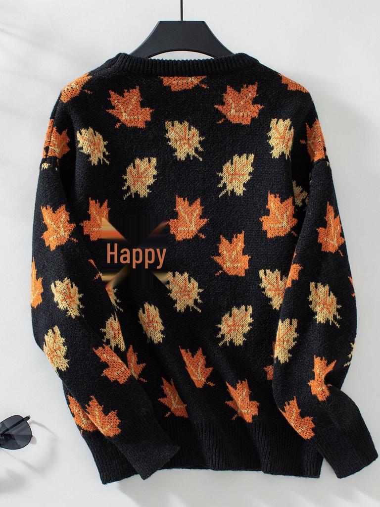 Fuzzy Rain 2024 Autumn/Winter Women's Maple Leaf Jacquard Sweater