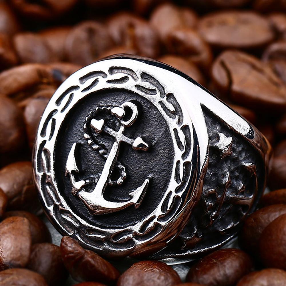 Vintage Viking Horgony Gyűrű Férfi Fiú Punk Hip Hop Horgony Pecsét Acél/Arany Szín Viking Gyűrű Rozsdamentes Acél Utcai Ékszer Ajándék