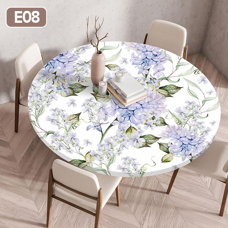 Floral Printed Tablecloth Round Elastic Fitted Edged Dining Table Cloth Waterproof Outdoor Picnic Coffee Tea Table Cover