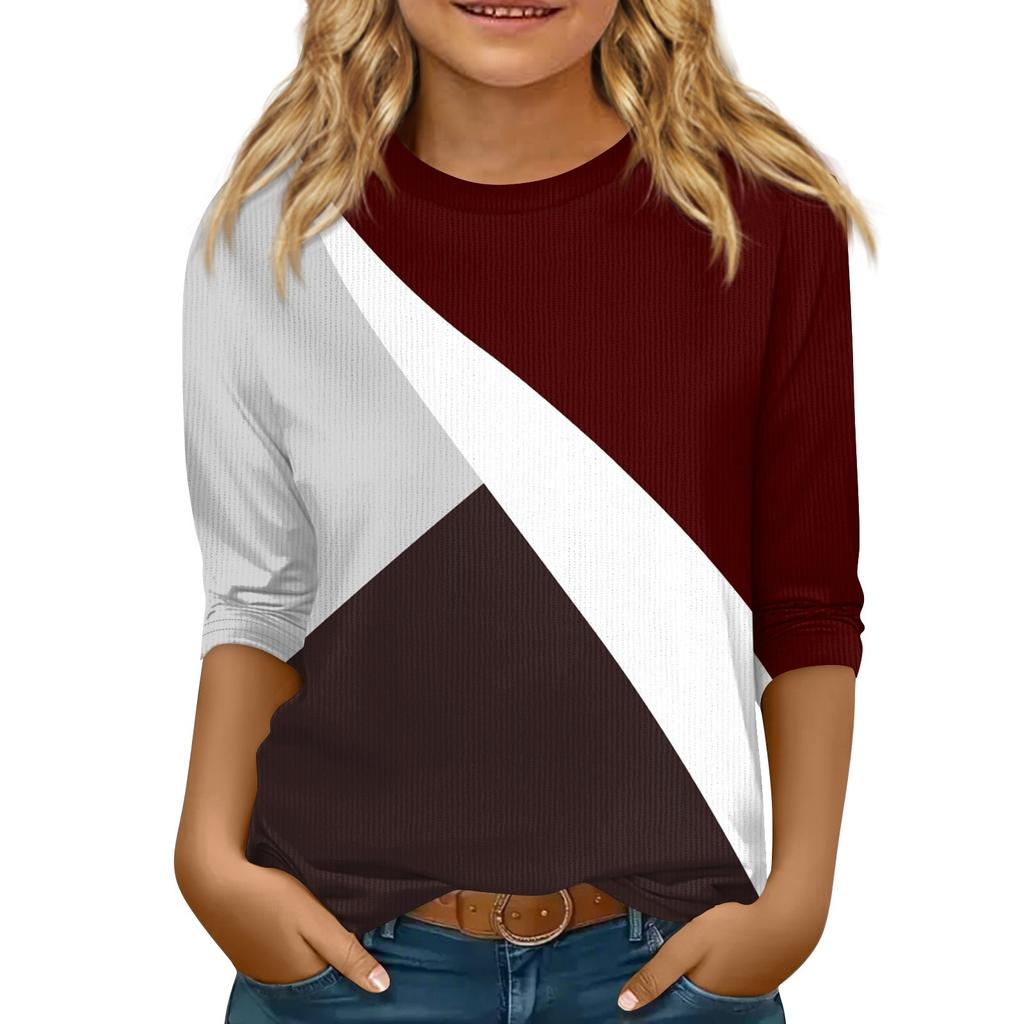 Children's 3/4 Sleeve Tops Knit  Casual  Print T Shirt Round Neck Pullover Blouse