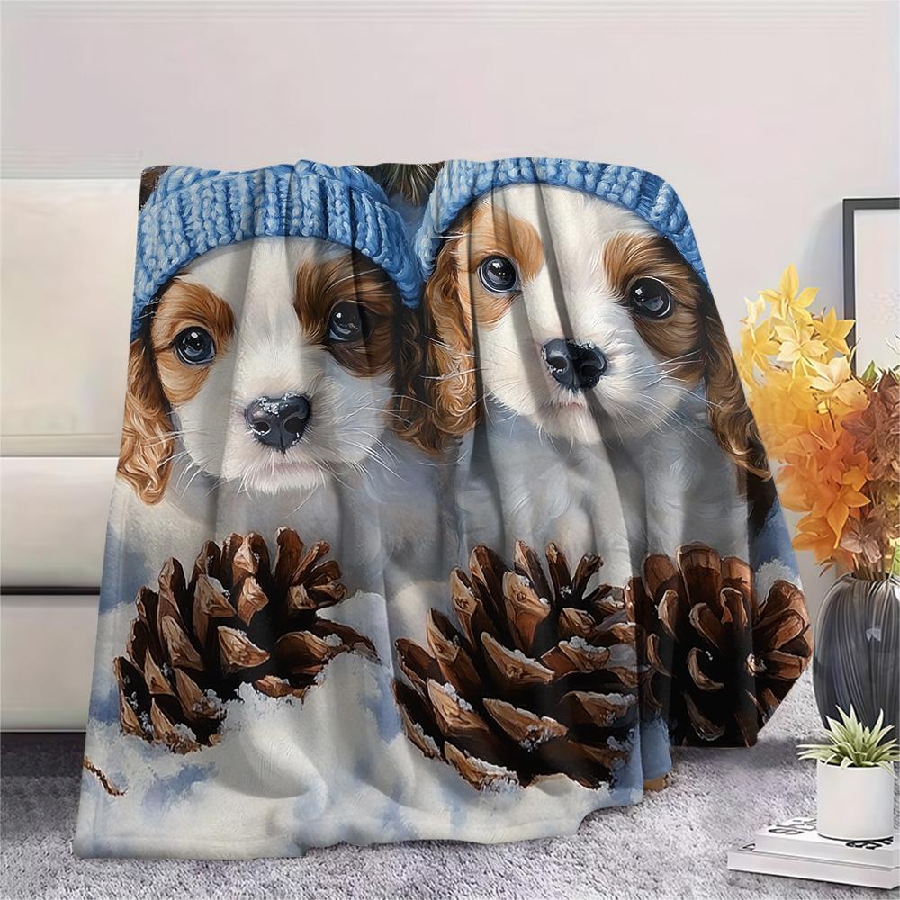 Puppy Print Flannel Blanket, High quality Comfortable for All Seasons, Home Decor, Warmth and Comfort, Perfect for Christmas Gifts