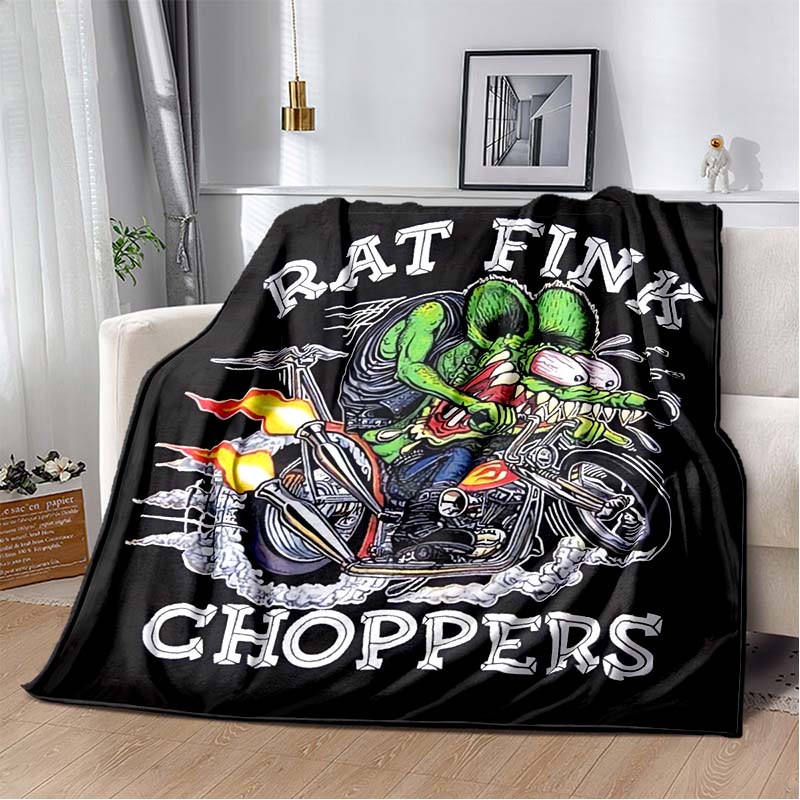 Rat Fink Retro Monster Graphic Print Flannel Blanket Cozy Warm Throw Sofa Bedroom Present Indoor Home Party Lounge Decor