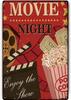 Znzd Movie Night Vintage Metal Tin SignsSnack Bar SignPopcorn Sign Enjoy The Show Retro Wall Decor Wall Art Tin Signs for C