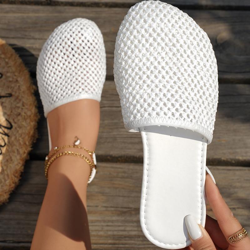New mesh bag head flat bottom slippers women wear simple large size lazy hollow breathable cool slippers