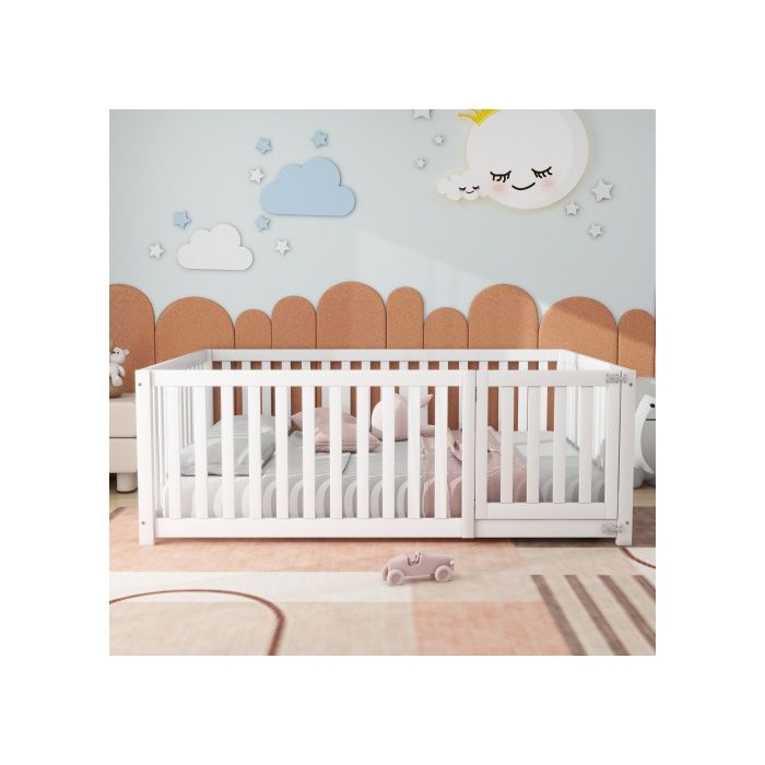 Kinderbett - MUVOE - 140 x 200 cm - Massivholz - Weiß - Einfache Montage