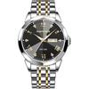 PINDOWS Men's Luxury Analog Quartz Watch Diamond Decor Waterproof Date Display Two-Tone Stainless Steel Band Classic Business Casual Style