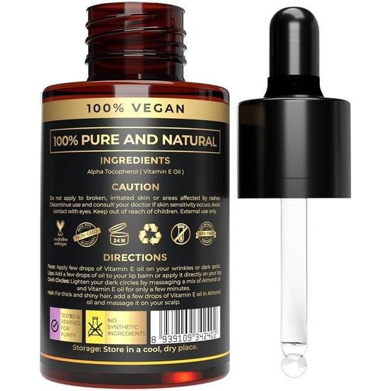 USDA Organic Non-GMO Vitamin E Oil for Skin, Hair & Face - Natural D-Alpha Tocopherol, Hexane Free & Cold Pressed - Best for Scars, Stretch Marks