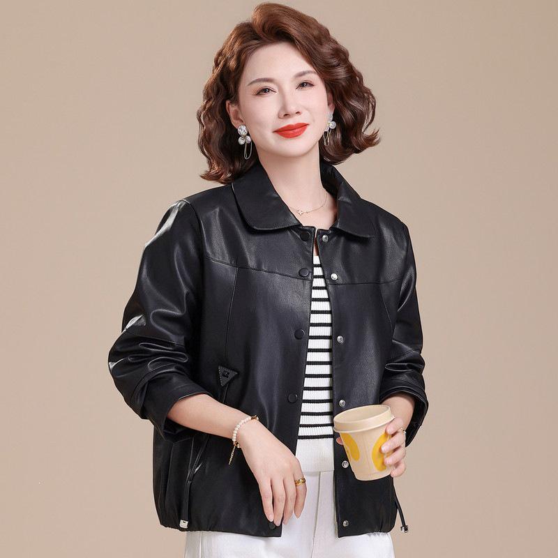 

Elegant Spring Leather Jacket for Women 2026 - Stylish Outerwear for Middle-Aged and Elderly Ladies XL (Below 110 jin) чёрный