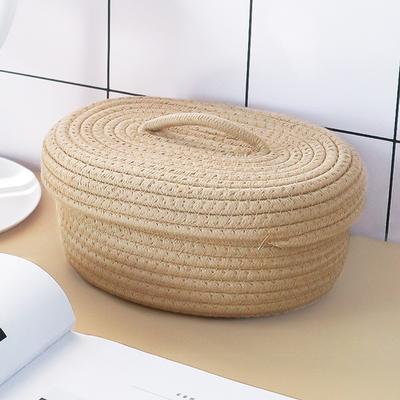 Large Capacity Storage Box Simple Nordic Woven Ganizer With Lid Decorative Basket Khaki Cotton Rope Container Storage Containers