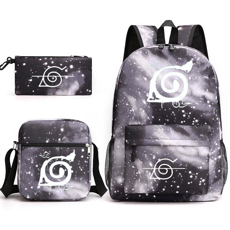 Anime Naruto Starry Sky Teen Student School Bag Three-Piece Set Men'S And Women'S Backpacks Satchel Pencil Bag