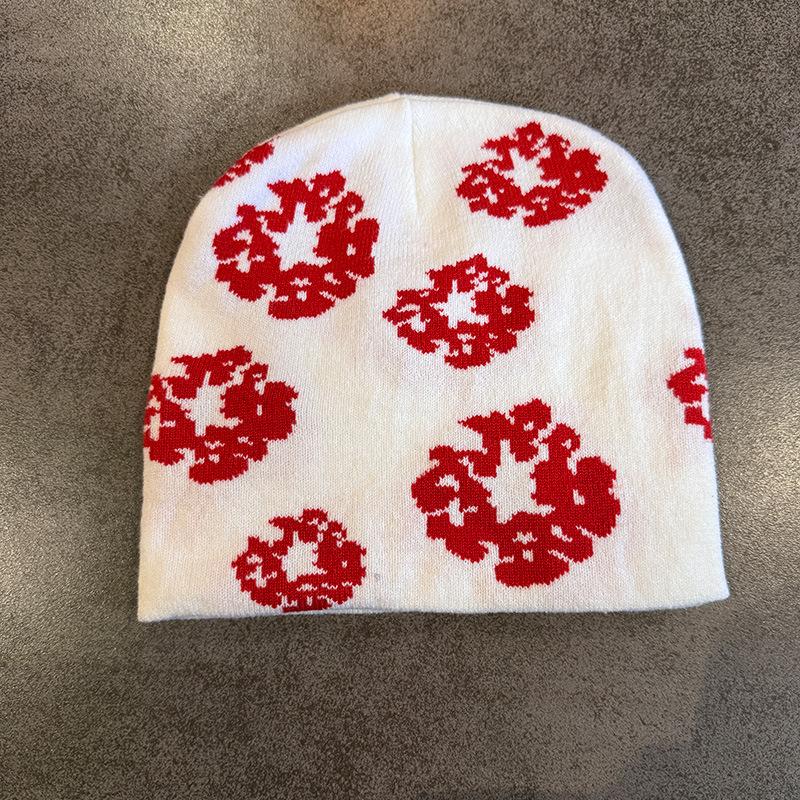 1pc Floral Print Knit Beanie for Men Women Soft Stretchy Skull Caps for Outdoor Walking,Casual Streetwear,Winter Autumn Head Hat