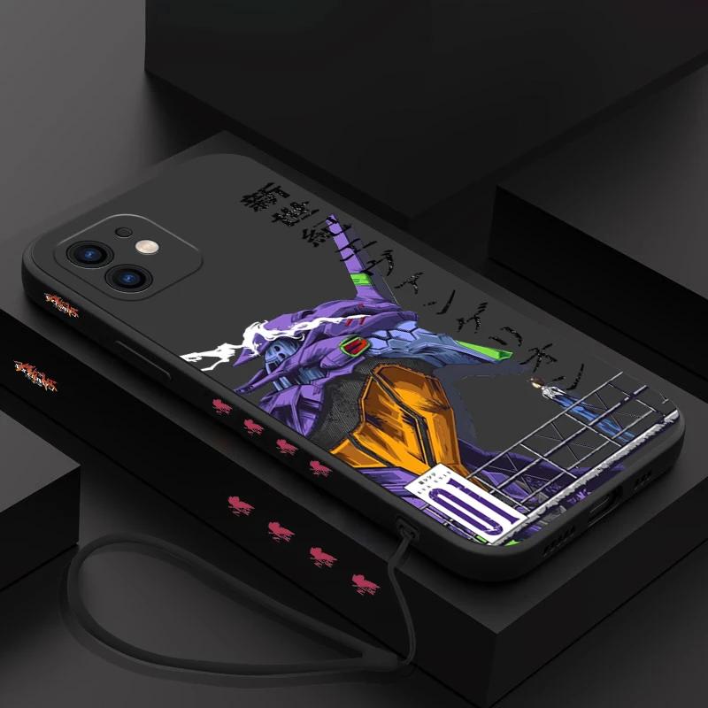 

Чехол для телефона NEON GENESISES EVANGELIONS EVA для iPhone 15 14 13 12 11 Pro Max Mini X XR XS MAX SE20 8 7 Plus с ремешком на руку For 8Plus or 7 Plus бежевый