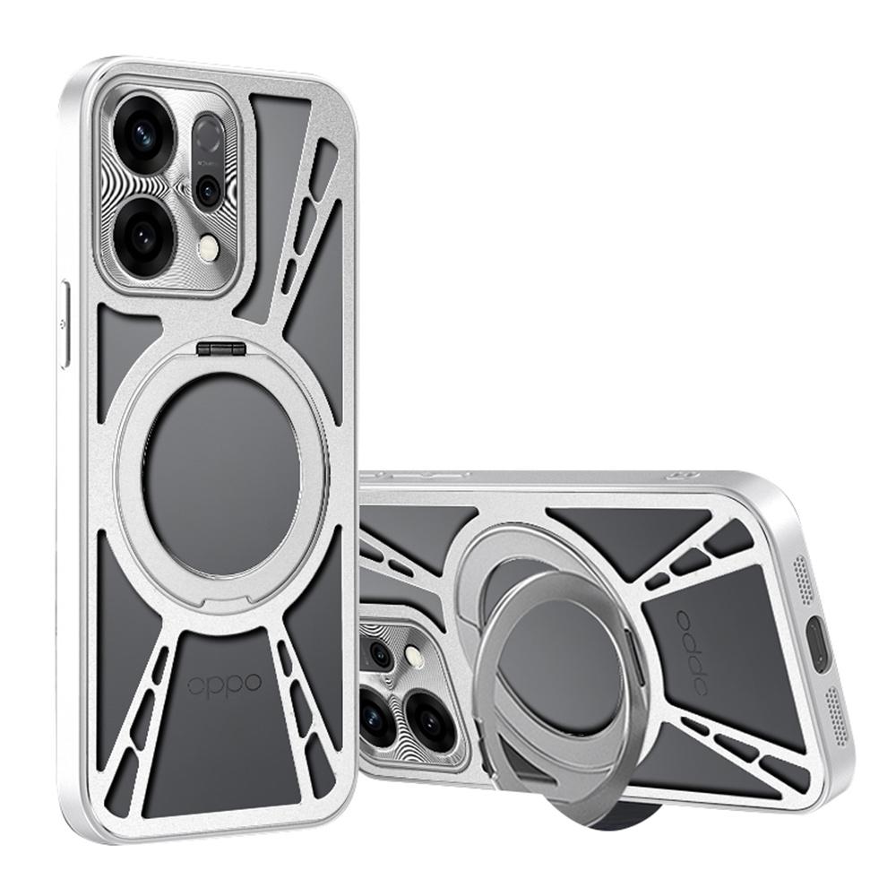 

For Oppo Find X9 5G Case Magnetic Kickstand Hollow Heat Dissipation Silicone + PC + Metal Bumper Phone Cover