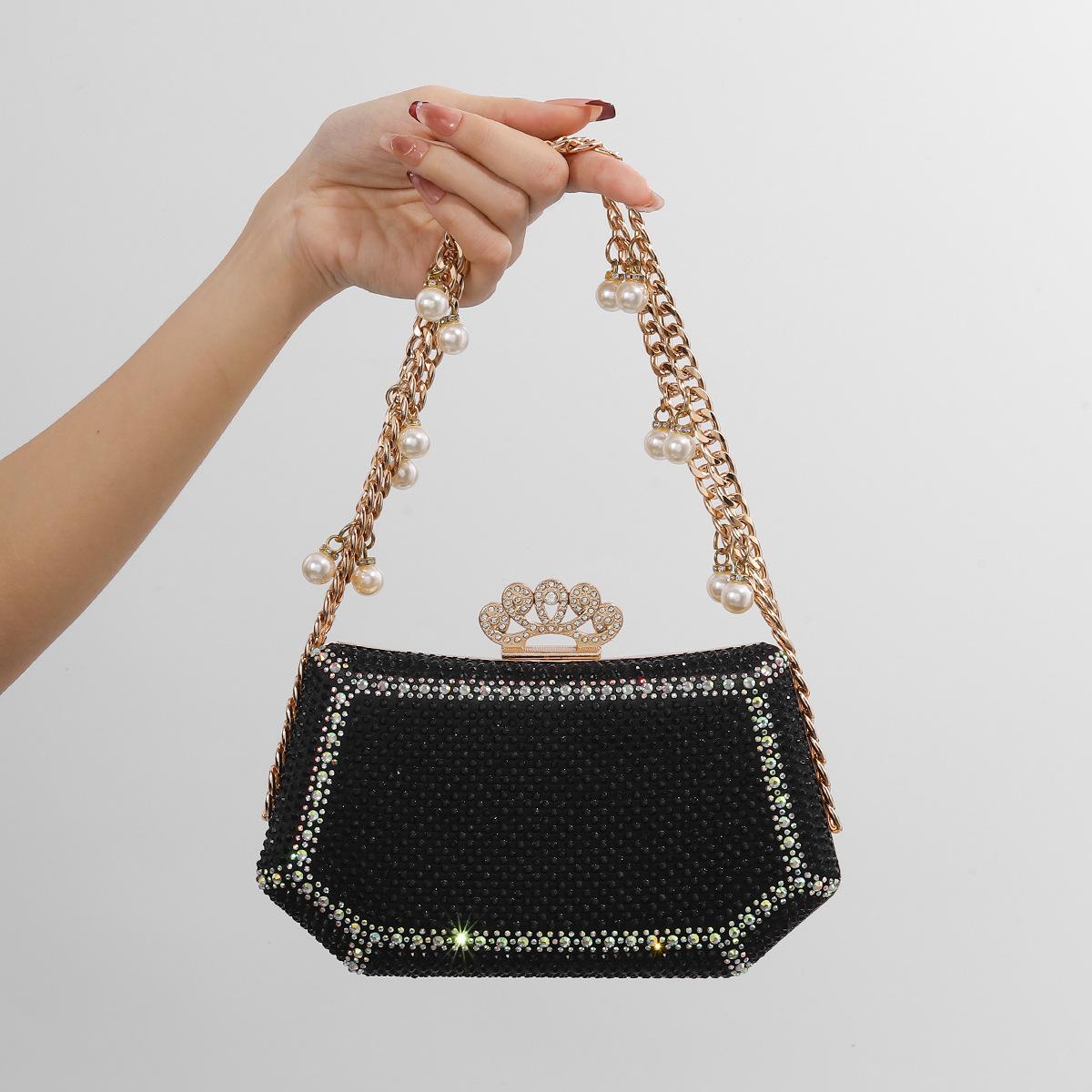 

Elegant Evening Clutch Sparkling Diamonds Chain Handbags Banquet Bag Rhinestone Handle Glitter Small Square Shoulder Bag Party