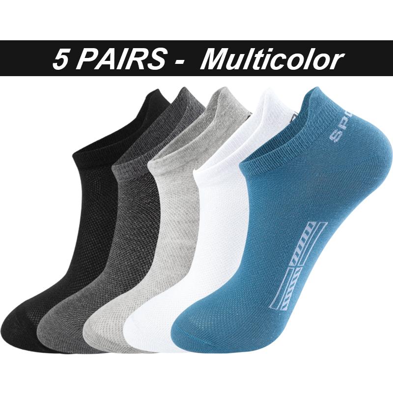 5 Paar Herrensocken aus Bio-Baumwolle, Sommer-Mesh-Knöchel, atmungsaktiv, Sportsocke, sportlich, dünn, kurz, Sokken, Übergröße, EU 38–48