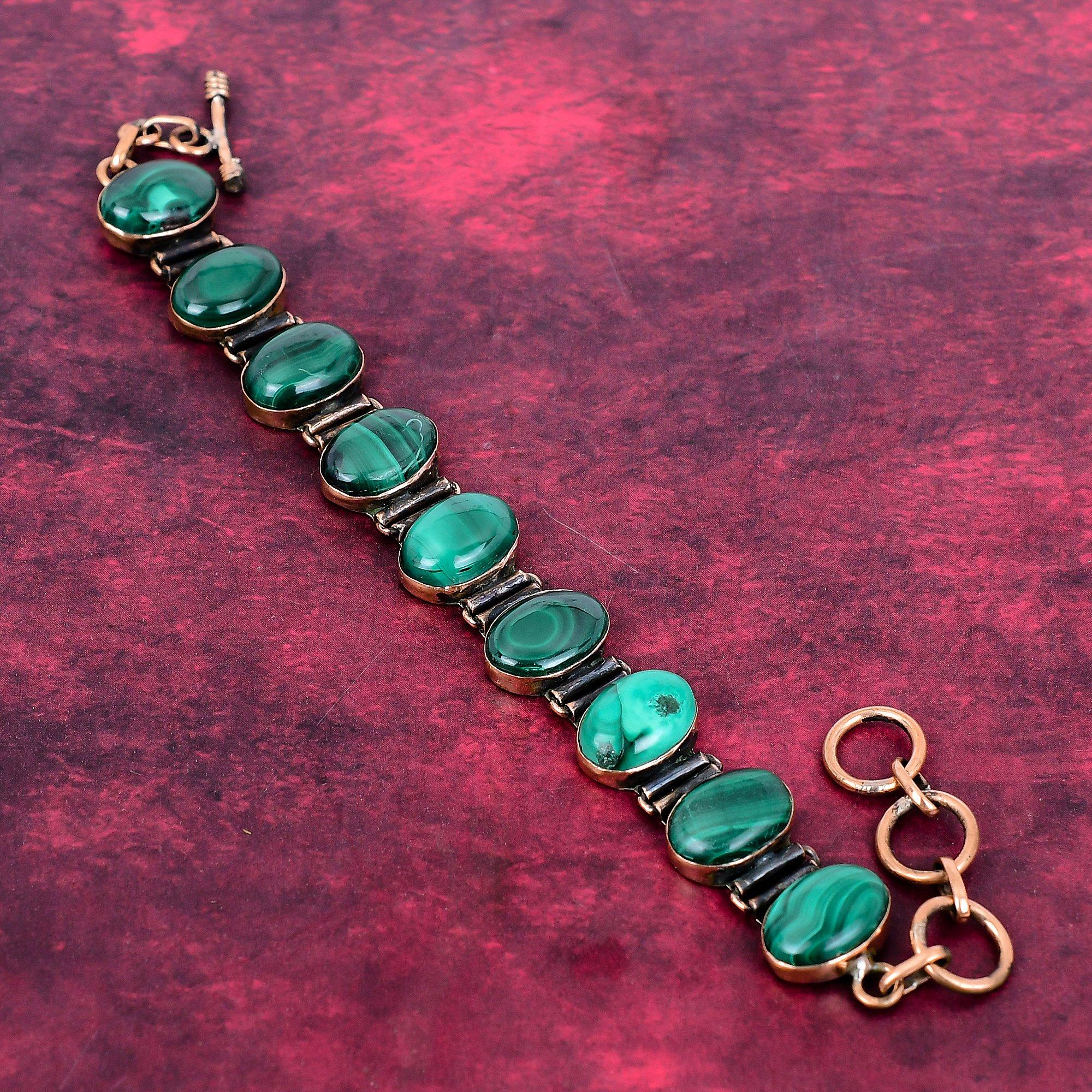 Malachite Gemstone Bracelet Adjustable Bracelet Copper Bracelet Handmade Jewelry Adjustable
