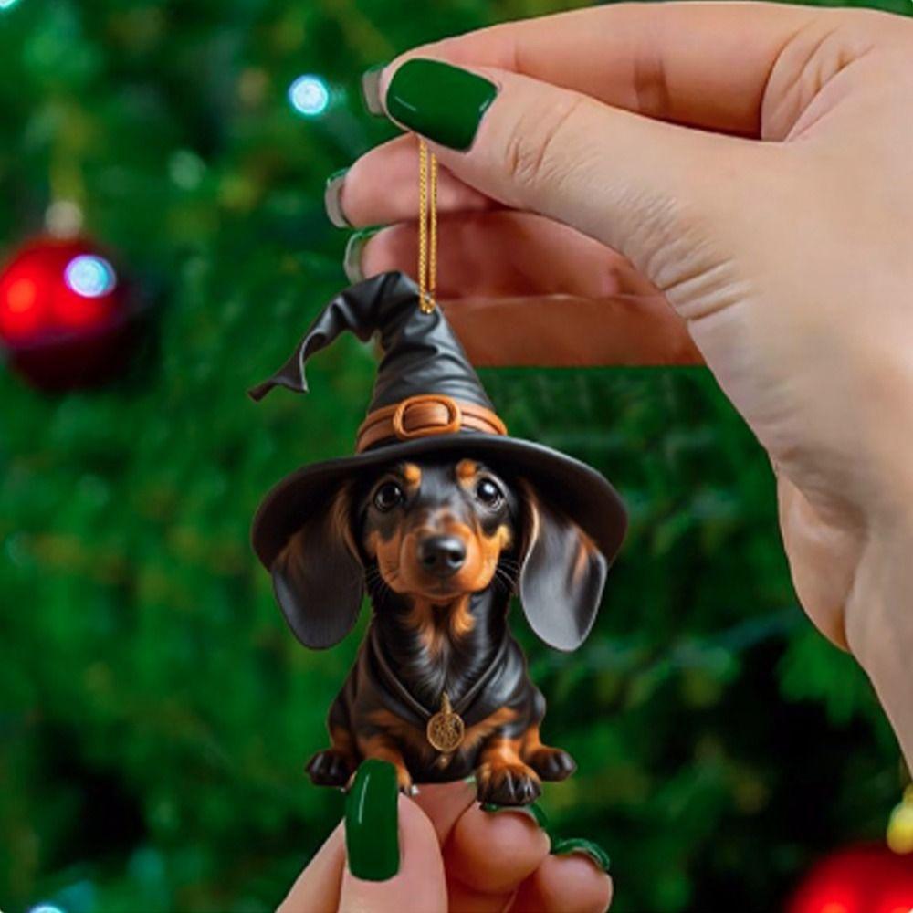 2D Christmas Tree Pendant Cute Dog Car Hanging Interior Christmas Ornaments  Home