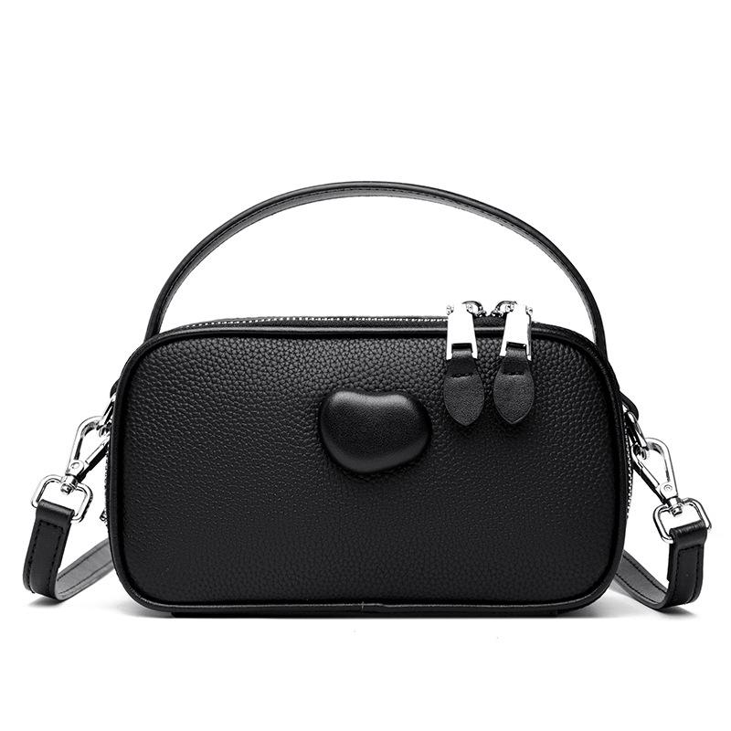 Leather women s bag new women s fashion one-shoulder messenger handbag first layer cowhide small square bag чёрный