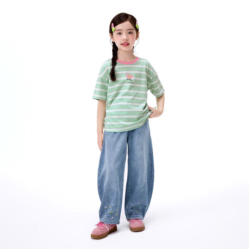 Girls' Striped Colorblock Bow Short Sleeve T-shirt