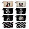Skull Print Cosmetic Bag, Nail Polish Storage Bag, Daily Travel Clutch Bag, Toilet Bag.