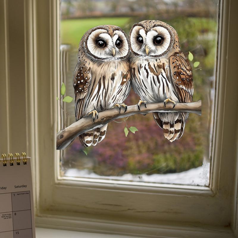 Double-Sided Owl Branch Window Sticker - Cute Home Decoration