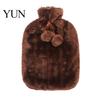 Winter Hot Water Bag 2L Bottle with Plush Cover, Pompom Drawstring Warm Bag, for Hands, Feet, Stomach Lightweight