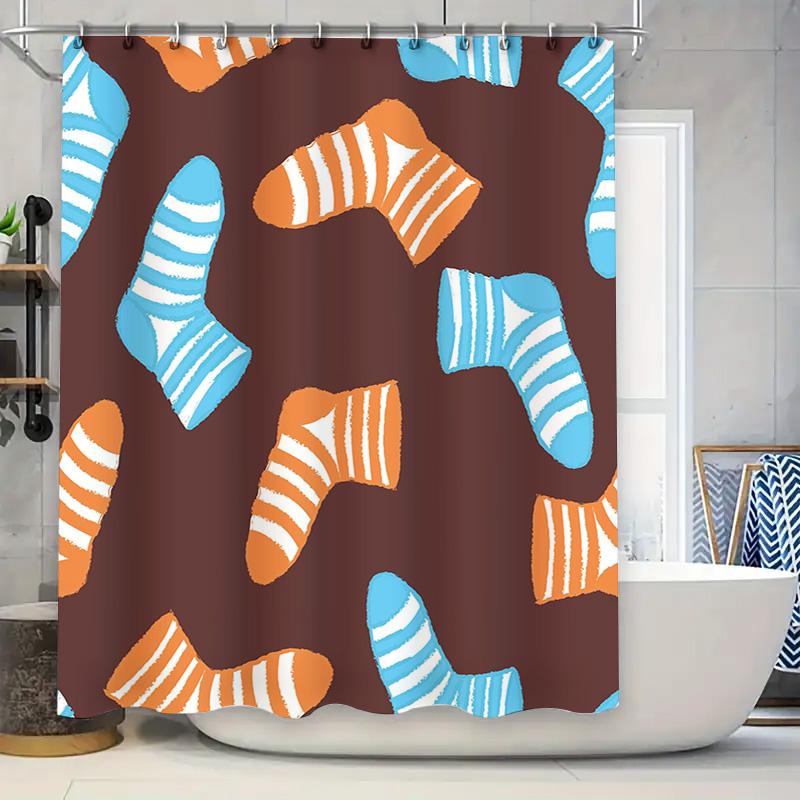 

Striped Sock Shower Curtainbright Blue Orange Design For Bathrooms Waterproof Fabric Bathroom Accessories For Home Decor (C) W60H190(CM)-1 Pcs