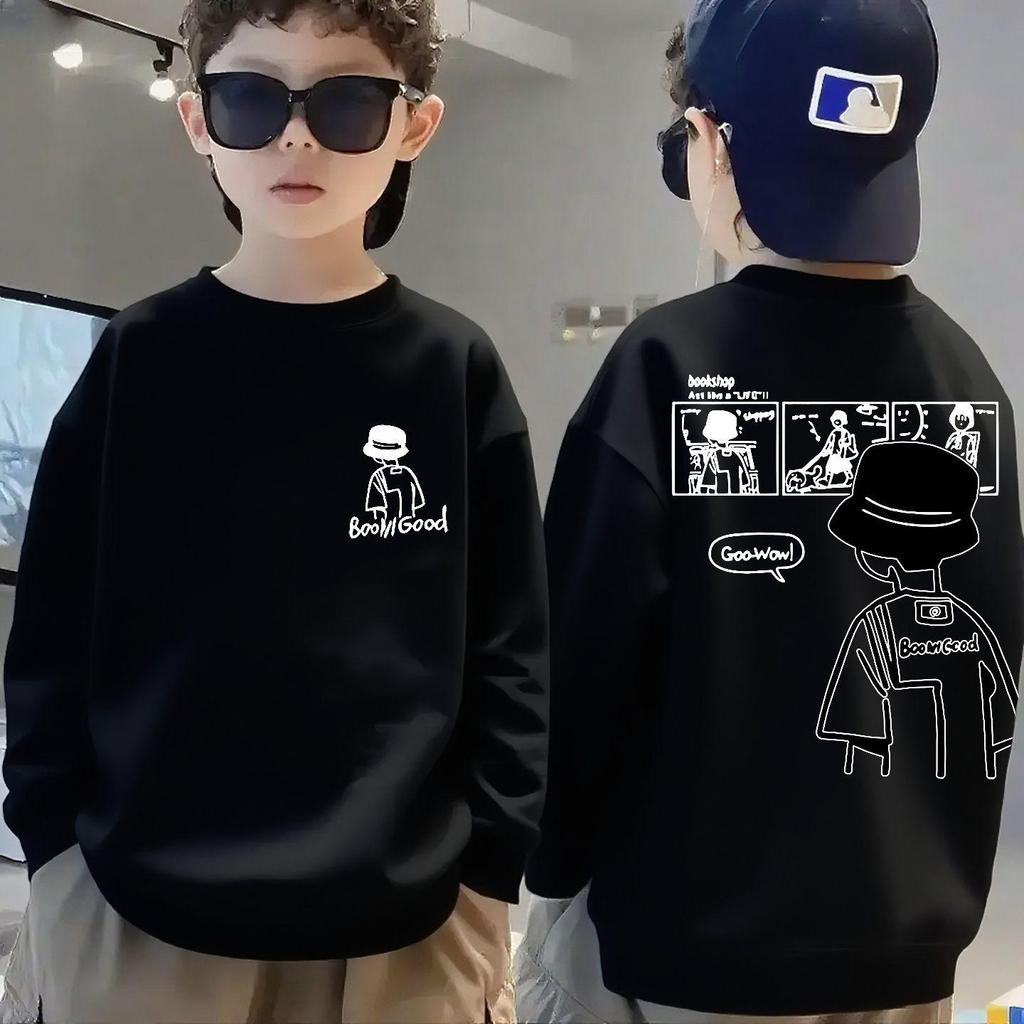 Boys' National Tide Fleece Sweatshirt - Spring/Autumn Long Sleeve Pullover for Big Kids.