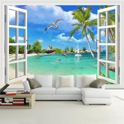 Mural Costero Delfín Gaviota Papel Tapiz Playa Foto Pared Papeles Sala de Estar TV Dormitorio Decoración del Hogar