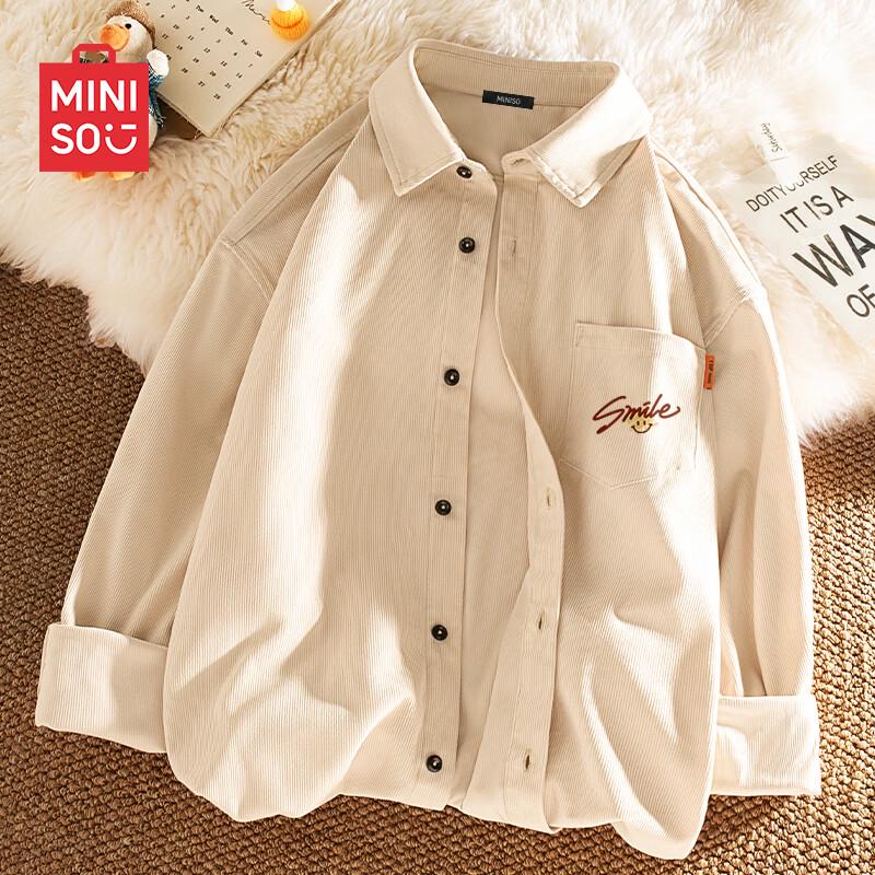MINISO Men's Color-Block Plaid Corduroy Long Sleeve Shirt